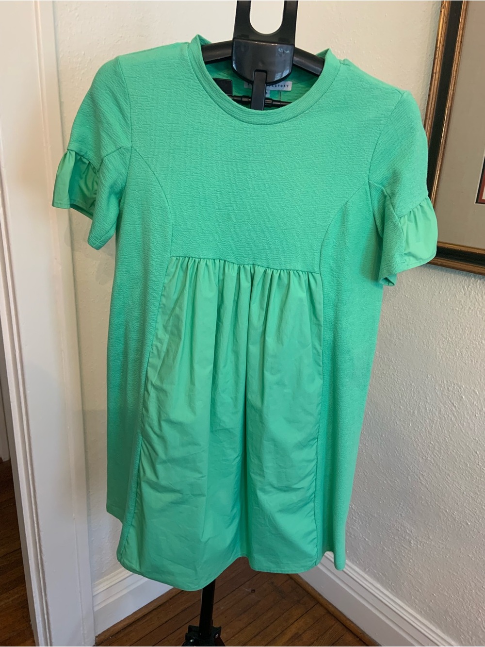 English Factory Dress Short Sleeve Babydoll Top with Pockets  Mint Green